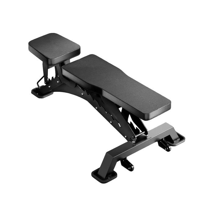 Black adjustable weight bench on a white background