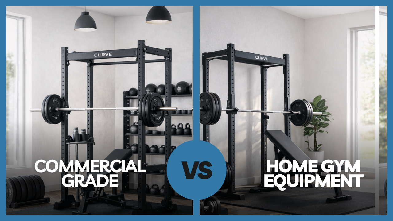 An image of Curve Fitness Commercial Grade vs Home Gym setup 