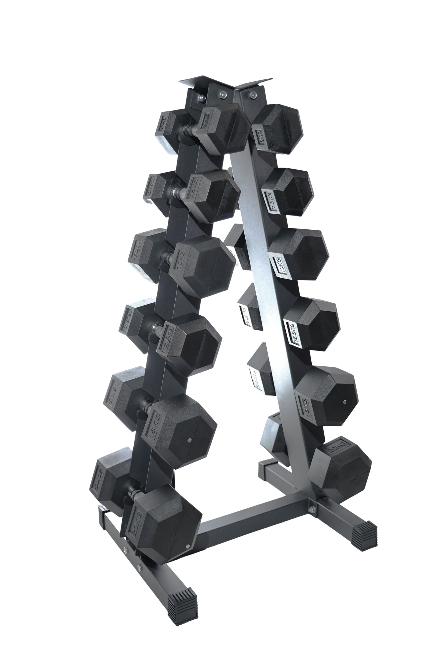 6 Pairs Hex Dumbbells PLUS Dumbbell Rack (105 kg | 2.5kg–15kg | A-shaped Rack)