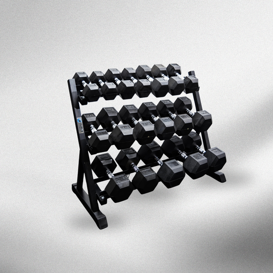 9 Pairs Hex Dumbbells PLUS Dumbbell Rack (270kg | 5kg–25kg | 1.1m 3-tier Rack)