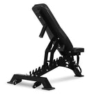 Black adjustable weight bench on a white background