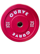 Red weight plate with 'Curve' branding on a white background