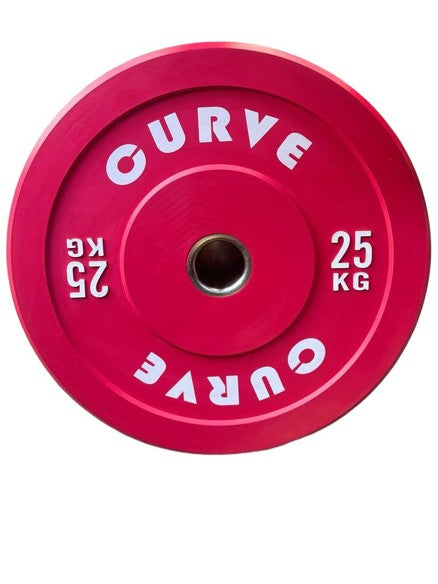 Red weight plate with 'Curve' branding on a white background