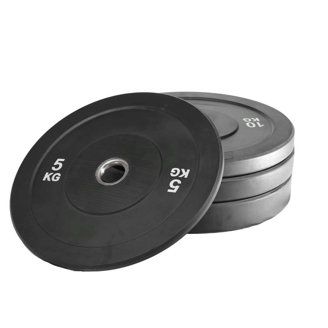 Black Olympic Bumper Plates - 100kg kit PLUS Olympic Barbell (2.2m | 20kg)