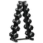 Black dumbbell set with holder on a white background