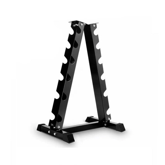 Black metal weight plate A frame rack on a white background