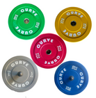 Set of colorful weight plates with 'Curve' branding on a white background