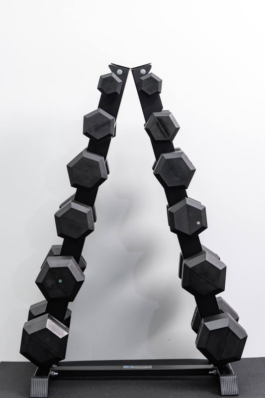6 Pairs Hex Dumbbells PLUS Dumbbell Rack (105 kg | 2.5kg–15kg | A-shaped Rack)