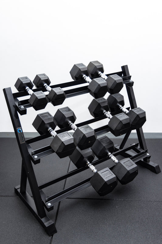 5 Pairs Hex Dumbbells PLUS Dumbbell Rack (150 kg | 5kg–25kg | 1.1m 3-tier Rack)
